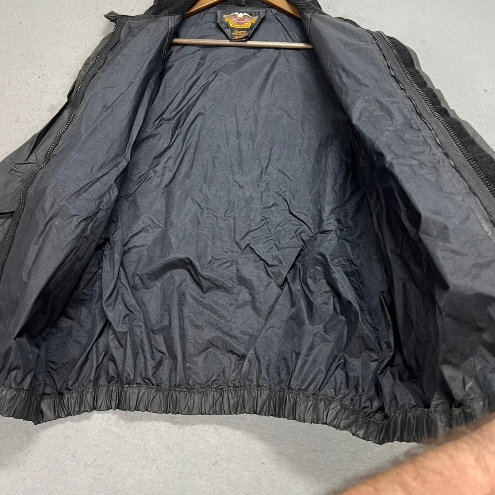 Vintage Harley Davidson Mens Rain Jacket Black PVC Windbreaker Winged Logo Large